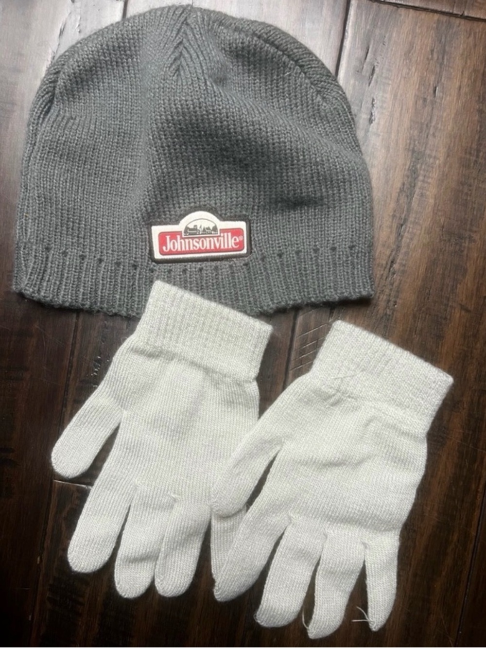 Johnsonville Gray Knit Beanie with Light Gray Gloves
